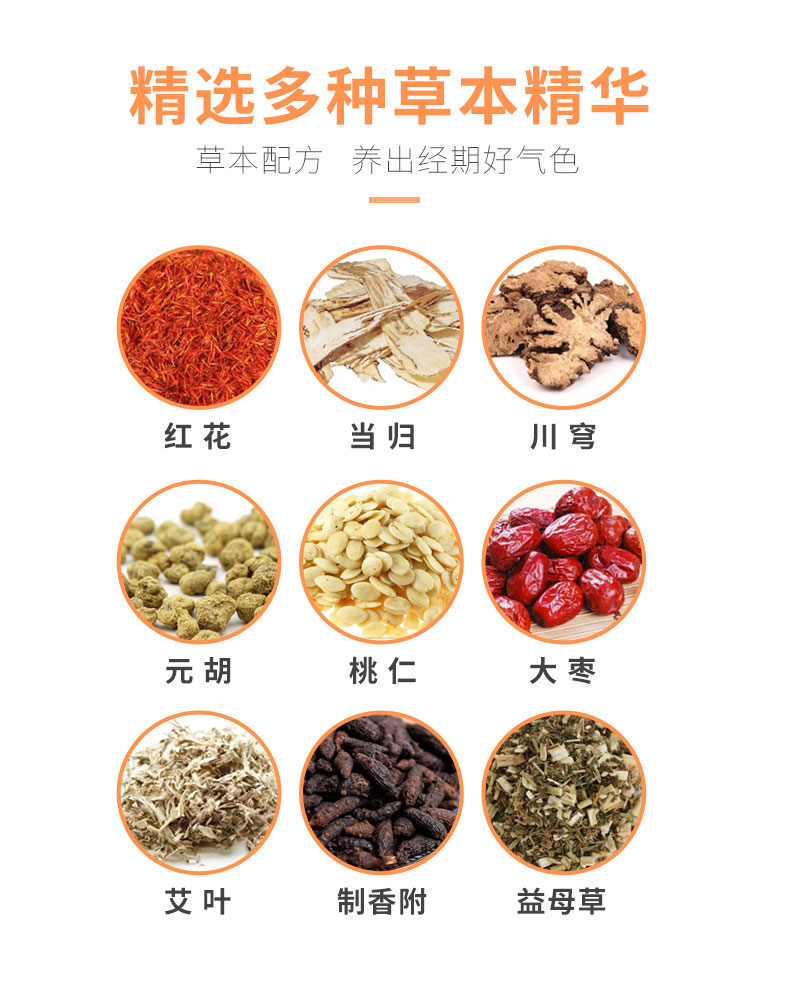 紅花、當歸、益母草等數十味草本萃取